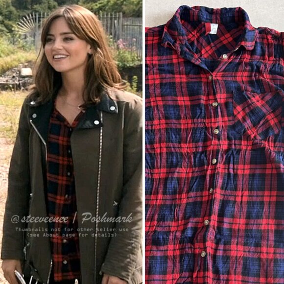 H&M Oversized Soft Plaid Button Down Shirt ASO Clara Oswald - Picture 2 of 9